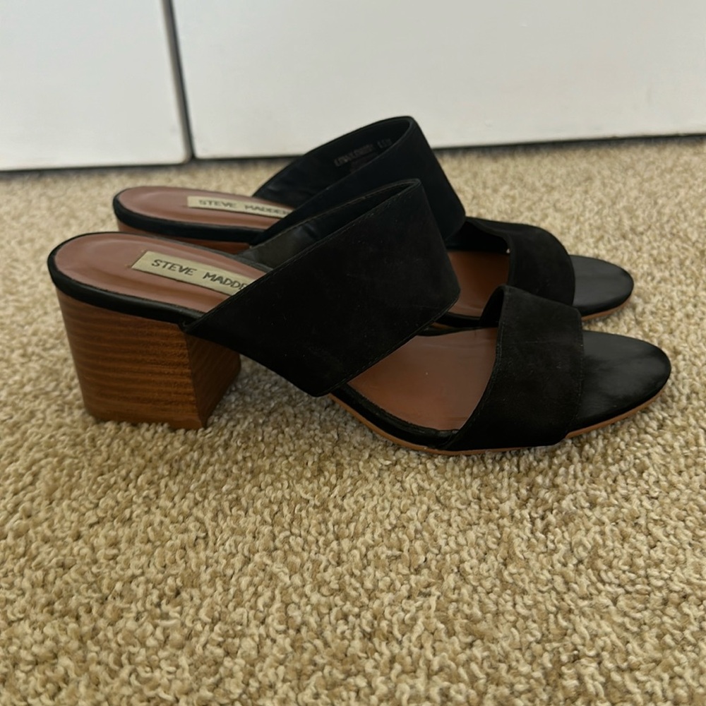 Steve Madden heels - Black Straps and Wooden Heel